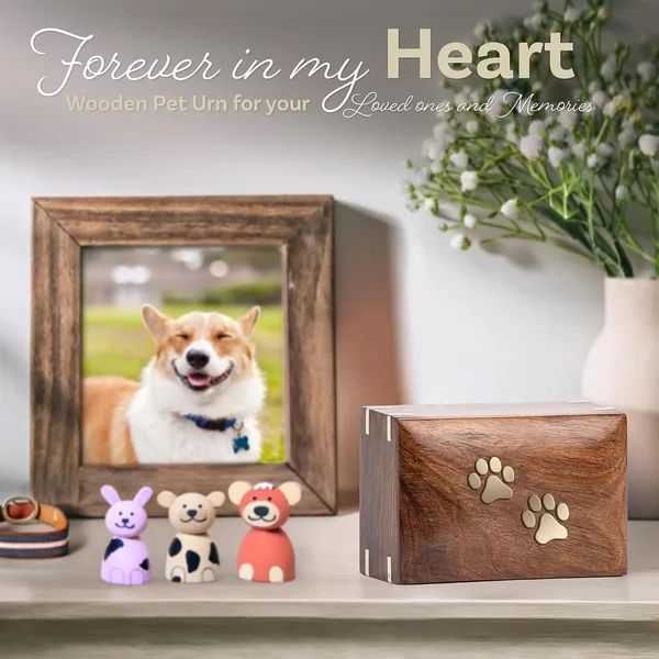 Wood Pet Urn for Dog Ashes (Two Paws)